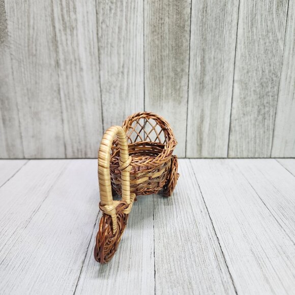 Vintage Wicker Tricycle Carriage Planter Bamboo Rattan 5'' Decorative - Picture 3 of 7